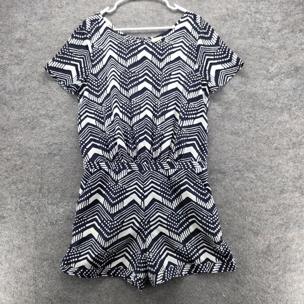 J Crew Romper Womens Size 10 Black White Geometric Chevron Print Short Sleeve